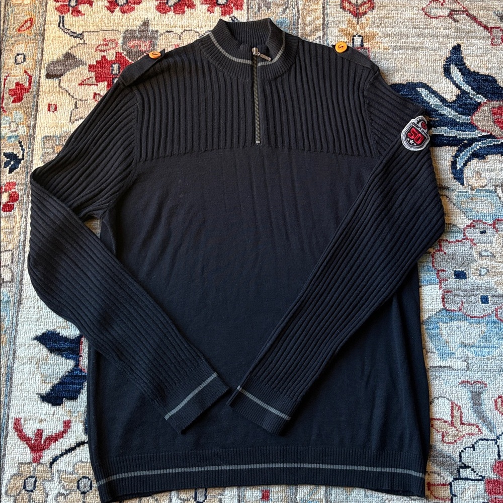 Pearl Izumi Sweater Men’s XL Black Rib 1/4 Zip Pullover VTG 50th Anniversary